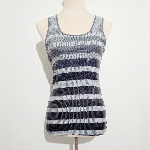 Y2K DAYTRIP Woman's Size M Gray Racerback Tank top Sequin Sparkly Embellished - Picture 1 of 10